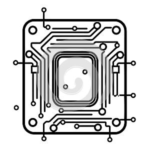 Futuristic computer chip circuit board outline icon in vector format