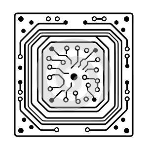 Futuristic computer chip circuit board outline icon in vector format