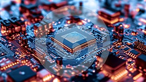 Futuristic Computer Circuitry with Illuminated Data Center and Advanced AI Connectivity