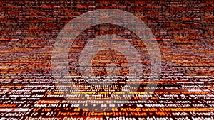 Futuristic computer code programming curving screen with colorful lines on black background. Animation. Scrolling