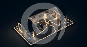 Futuristic computer hardware with luminous energy circuits