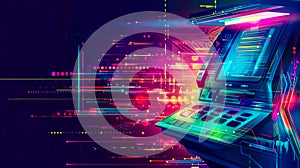 Futuristic computer interface displaying complex data in vibrant colors