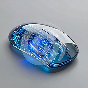 Futuristic Computer Mouse with Glowing Blue Circuits