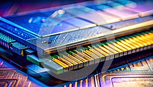Futuristic Computer RAM Module on Circuit Board