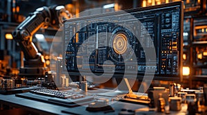 Futuristic computer screen displays advanced technology interface