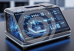 Futuristic computer with a transparent casing