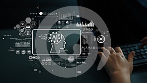 Futuristic Concept of Artificial Intelligence with Data Visualization and User Interaction on a Computer Interface