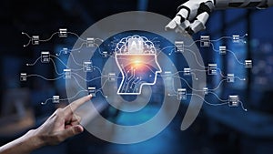 Futuristic Concept of Artificial Intelligence Merging Human and Machine Intelligence with Advanced Technology Interface