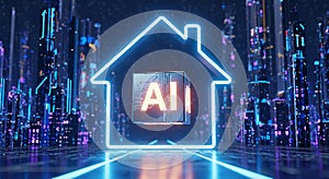 Futuristic concept of artificial intelligence within a smart home technology ecosystem illustration