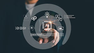 Futuristic concept of artificial intelligence technology with digital interface, innovation, and data visualization. Modern AI