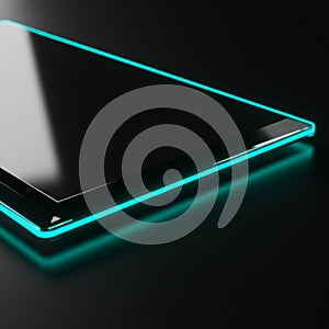 Futuristic concept design featuring a sleek, black rectangular device with glowing
