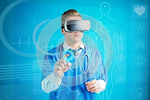 Futuristic concept of doctor using virtual reality glasses with future technology