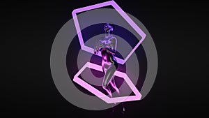Futuristic concept of female character with neon lights. 3d Illustration