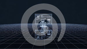 Futuristic Holographic Interface with Engineering Blueprint