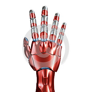 Futuristic Concept of a robotic mechanical arm matte chrome . Red-blue color. Template Isolated on white background.