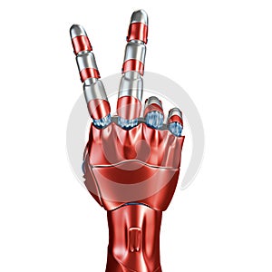 Futuristic Concept of a robotic mechanical arm matte chrome . Red-blue color. Template Isolated on white background.