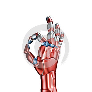 Futuristic Concept of a robotic mechanical arm matte chrome . Red-blue color. Template Isolated on white background.