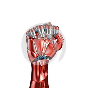 Futuristic Concept of a robotic mechanical arm matte chrome . Red-blue color. Template Isolated on white background.