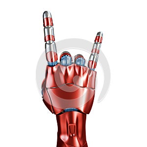 Futuristic Concept of a robotic mechanical arm matte chrome . Red-blue color. Template Isolated on white background.