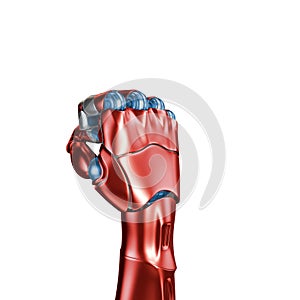 Futuristic Concept of a robotic mechanical arm matte chrome . Red-blue color. Template Isolated on white background.