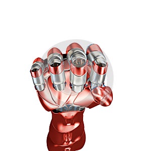 Futuristic Concept of a robotic mechanical arm matte chrome . Red-blue color. Template Isolated on white background.