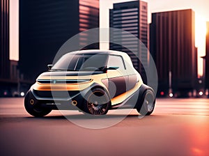 Futuristic Concept Self-Driving Car. Day Urban Driveway, Ai generated