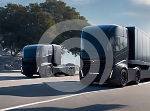 Futuristic Concept Self-Driving Truck. Day Urban Driveway, Ai generated