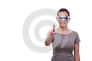 The futuristic concept with techno cyber woman isolated on white