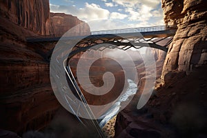 futuristic and conceptual bridge spanning a deep canyon