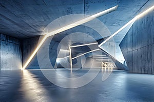Futuristic Concrete Corridor with Glowing Linear Lights