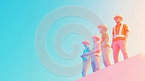 Futuristic Construction Workers in Vibrant Light