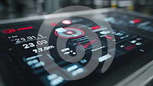 Futuristic control interface displaying real time data and metrics
