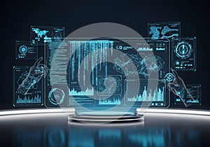 Futuristic control interface with holographic blue