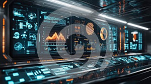 Futuristic control panel displaying data and user interface