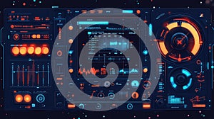 Futuristic control panel displaying digital data and analytics interface