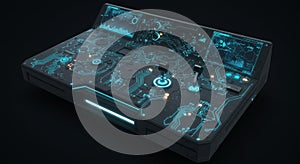 Futuristic Control Panel with Glowing Blue Interface