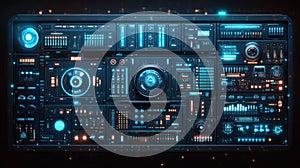 Futuristic control panel with glowing blue interface
