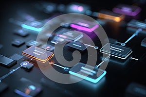 Futuristic control panel with glowing circuits and holographic elements.