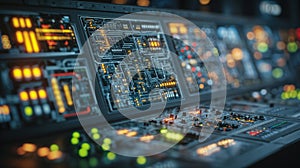 Futuristic control panel with glowing digital display