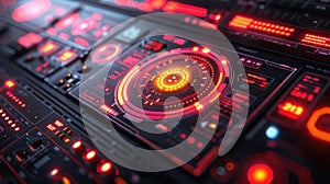 Advanced Technology Control Panel with Glowing Red and Orange Interface.