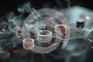 Futuristic Control Panel with Glowing Virtual Knobs in Smoky Digital Interface