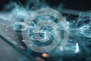 Futuristic Control Panel with Glowing Virtual Knobs in Smoky Digital Interface