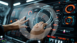 Futuristic Control Panel: Hands Navigating Advanced Technology