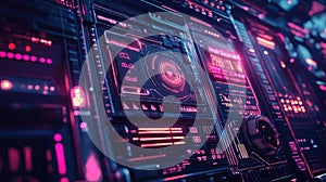 Futuristic control panel displaying glowing digital data interface