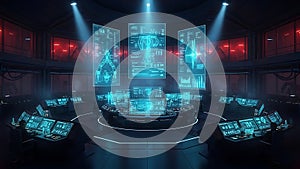 Futuristic Control Room with Advanced Technology and Data Visualization