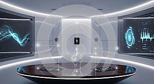 Futuristic Control Room AI, Data Visualization, Technology