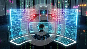 Futuristic Control Room with Advanced Technology and Data Visualization