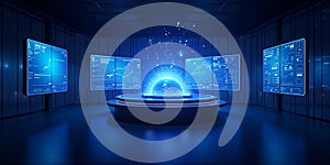 Futuristic Control Room Interface with Interactive Screens