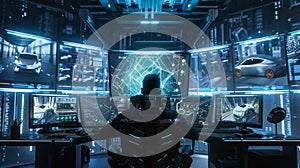 Futuristic Control Room with Multiple Screens and High-Tech Interface, Generative AI