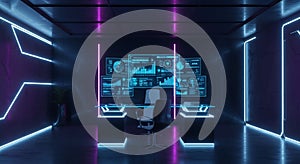 Futuristic Control Room with Data Displays